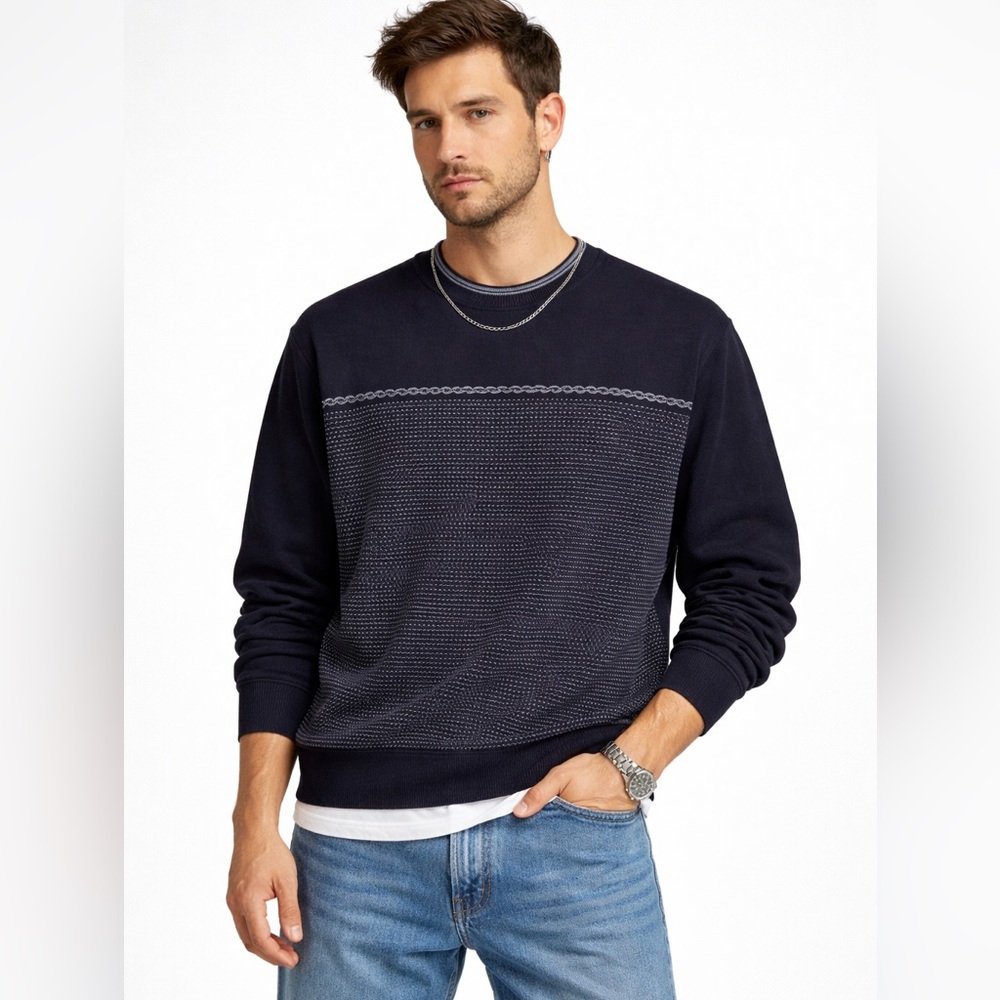 Vintage Valentino Studio Navy Knit Sweater EU 48 Italian Made 54% Poly46% Cotton